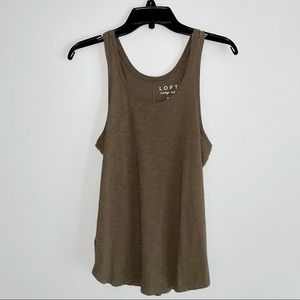 LOFT Vintage Soft Racerback Tank Olive Green w/Gold Stitching - S